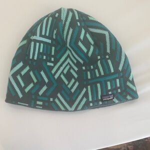 Patagonia Teal and Green Patterned Beanie